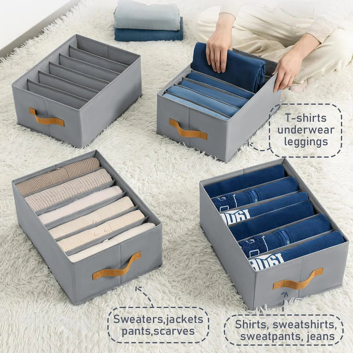 Premium Foldable Clothes Storage Organizer – Pack of 6 | Space-Saving Wardrobe Box