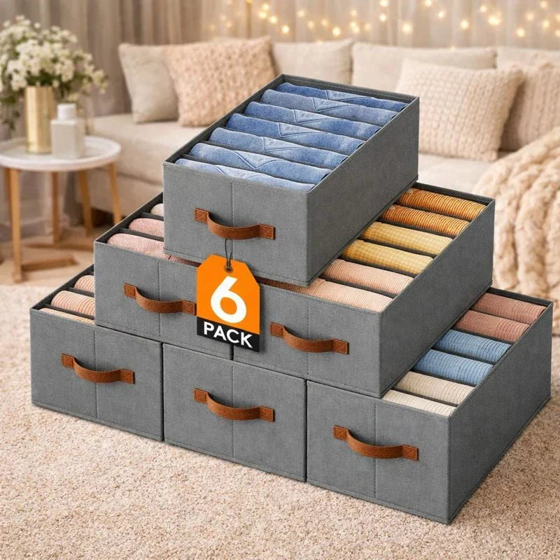 Premium Foldable Clothes Storage Organizer – Pack of 6 | Space-Saving Wardrobe Box