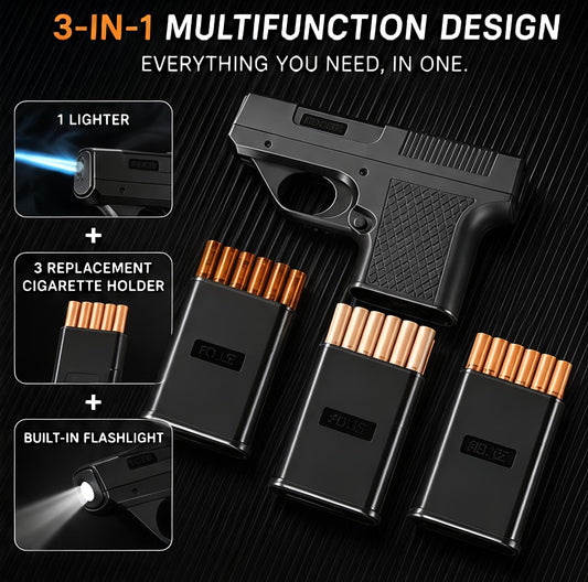 🔥 3-in-1 Premium Torch Lighter with Cigarette Holder & Flashlight | Powerful Windproof Blue Flame, Compact Pocket Design | BUY 1 GET 1 FREE